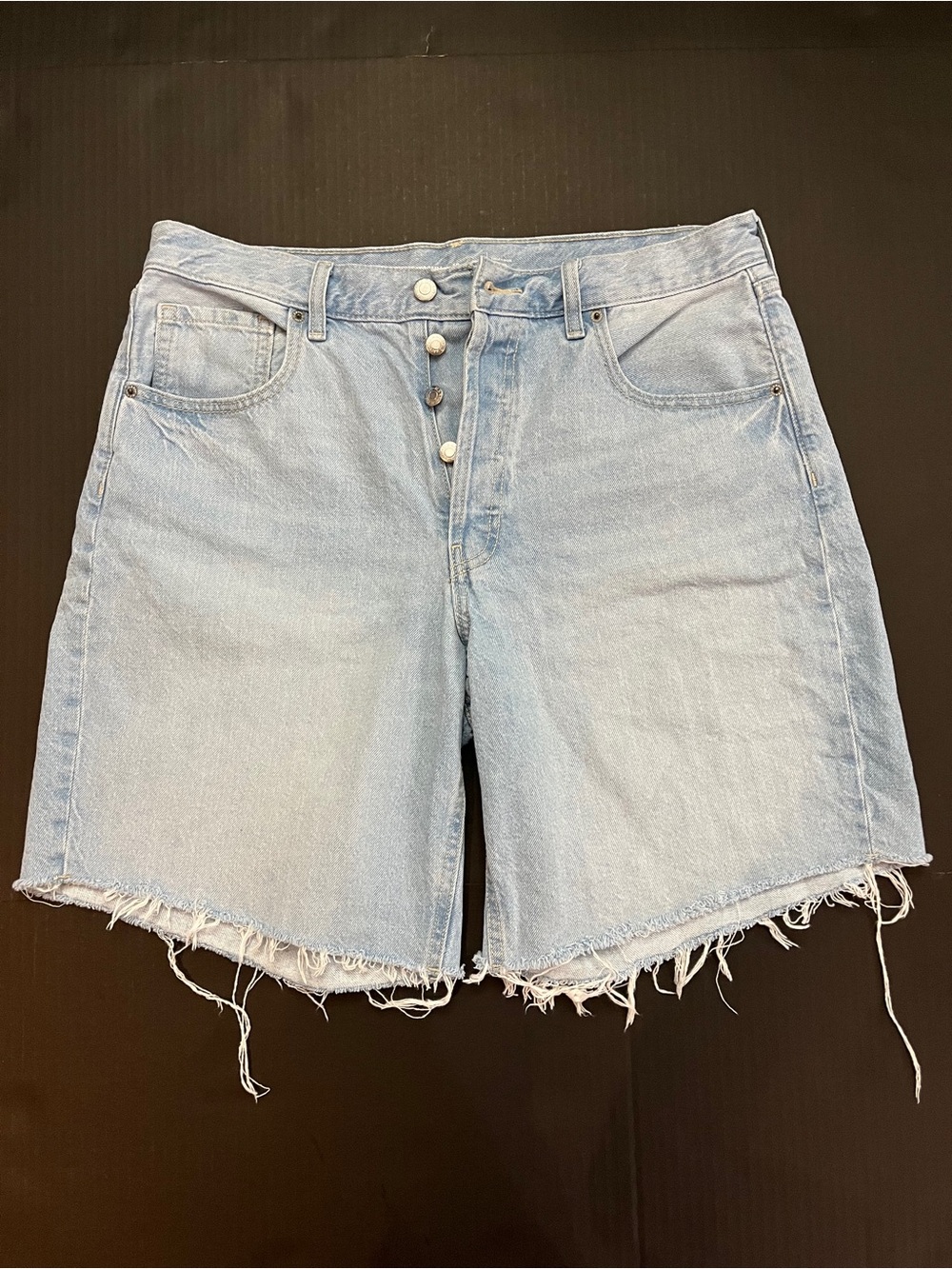Old Navy Light Blue High-Rise Button-Fly Jean Shorts with Frayed Hem